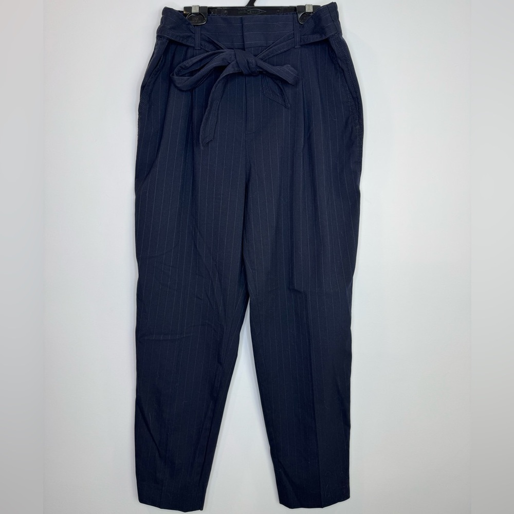 Gap Navy Pinstripe Trousers with Tie Waist size 8 office